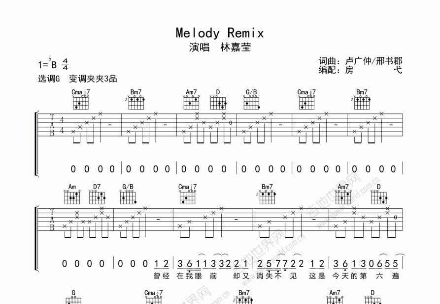 Melody Remix吉他谱预览图