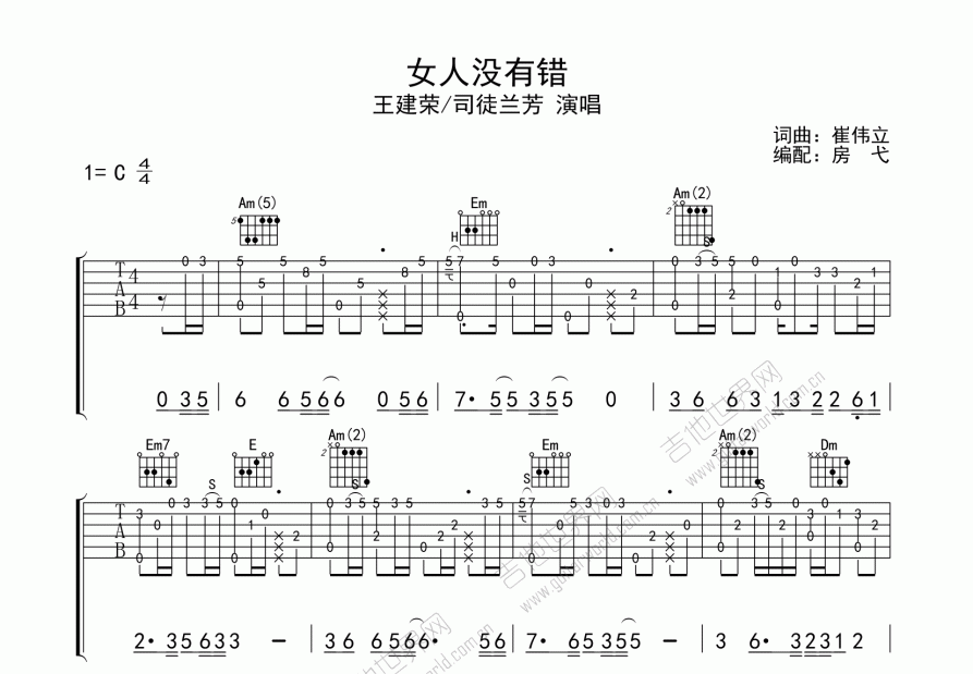 女人没有错吉他谱预览图