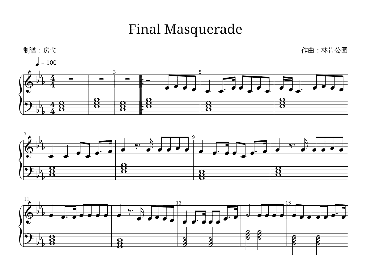 Final Masquerade五线谱预览图