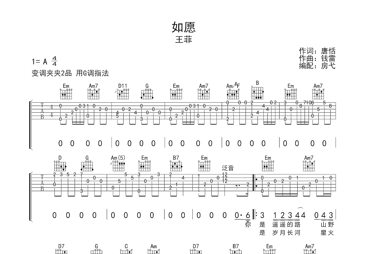 如愿吉他谱预览图