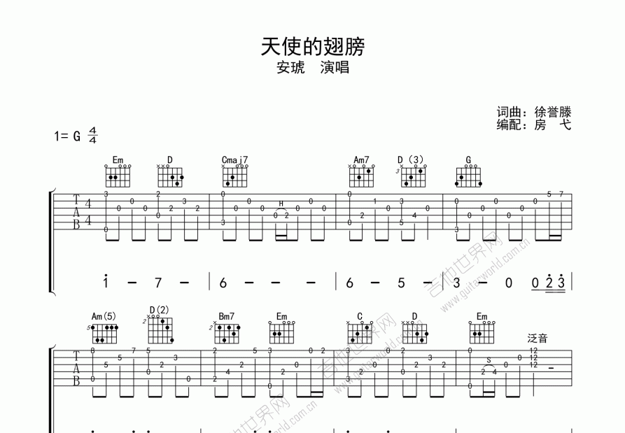 天使的翅膀吉他谱预览图