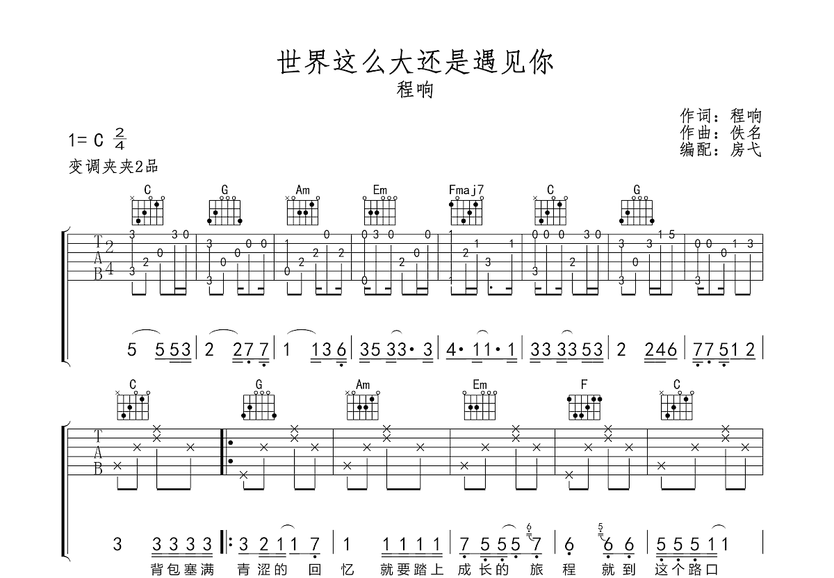 世界这么大还是遇见你吉他谱预览图