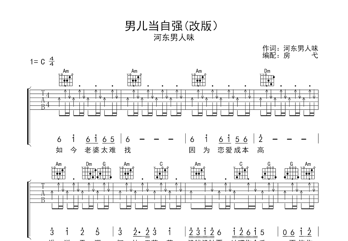 男儿当自强吉他谱预览图