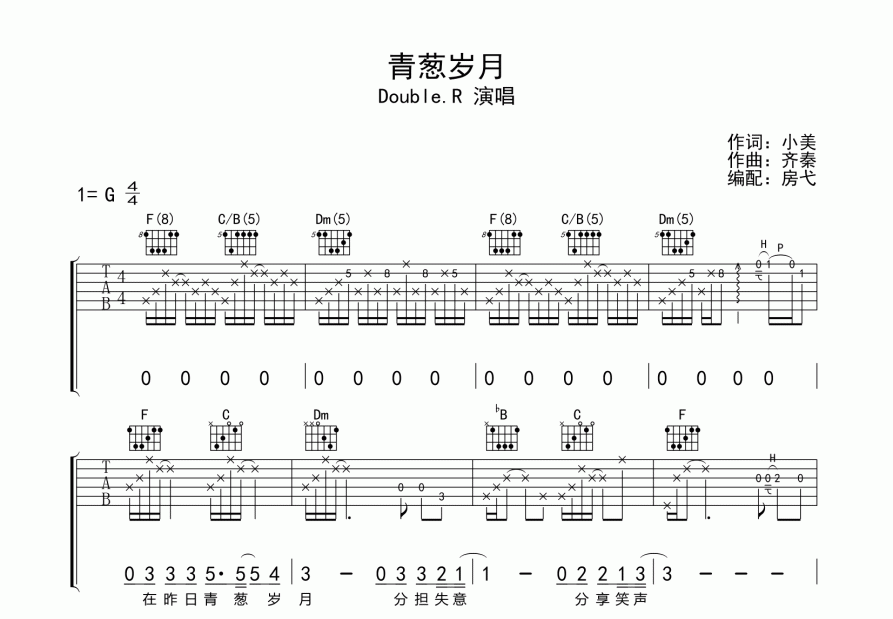 青葱岁月吉他谱预览图