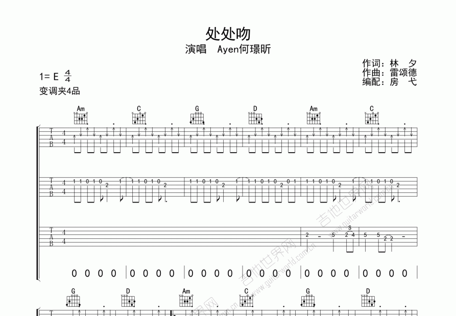 处处吻吉他谱预览图