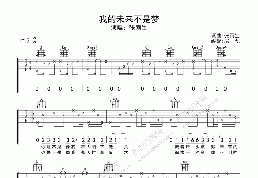 我的未来不是梦吉他谱预览图