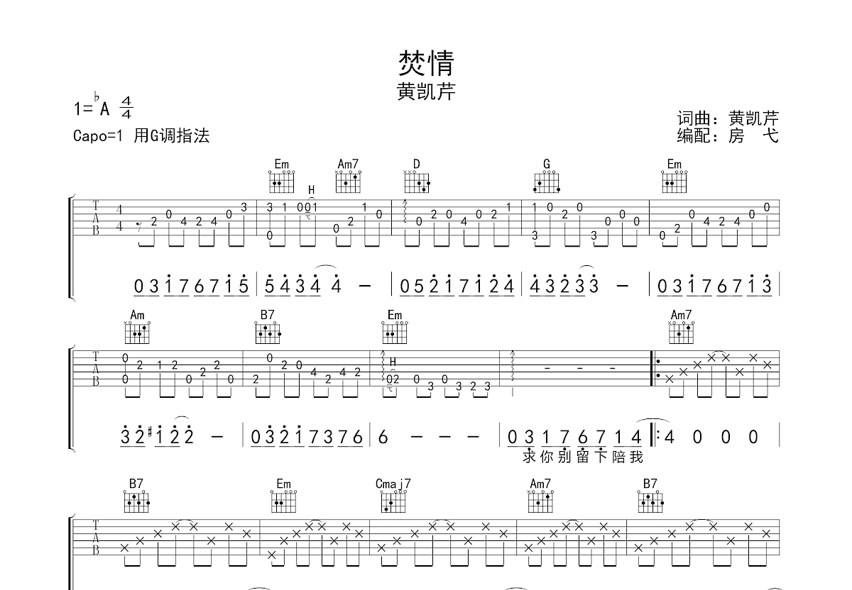 焚情吉他谱预览图