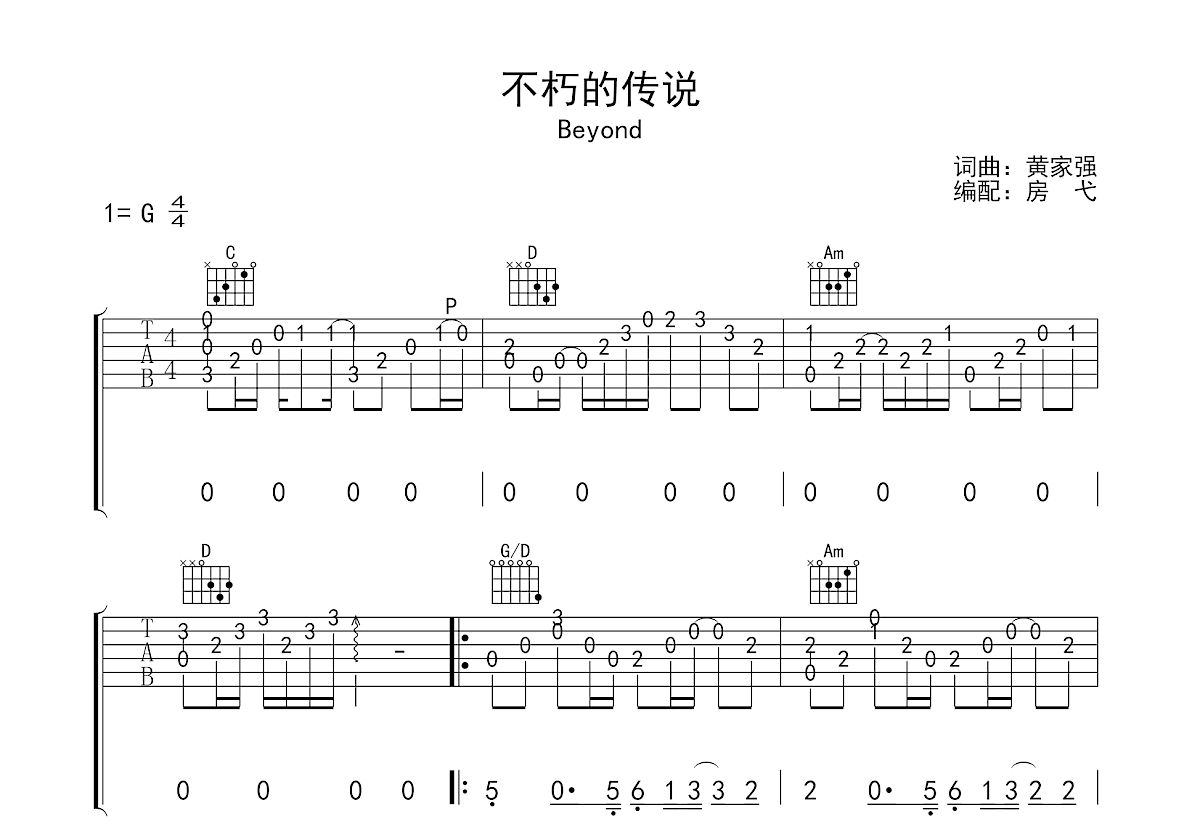 不朽的传说吉他谱预览图