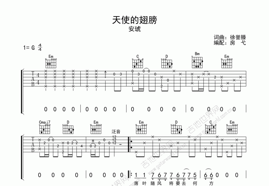 天使的翅膀吉他谱预览图