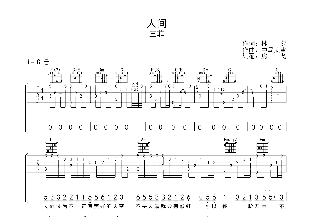 人间吉他谱预览图