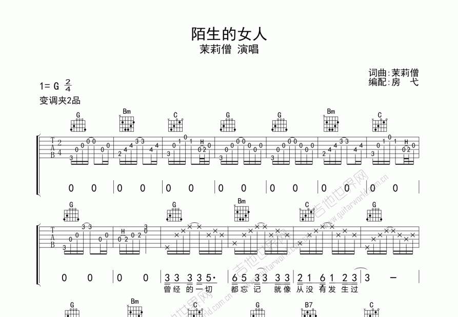 陌生的女人吉他谱预览图