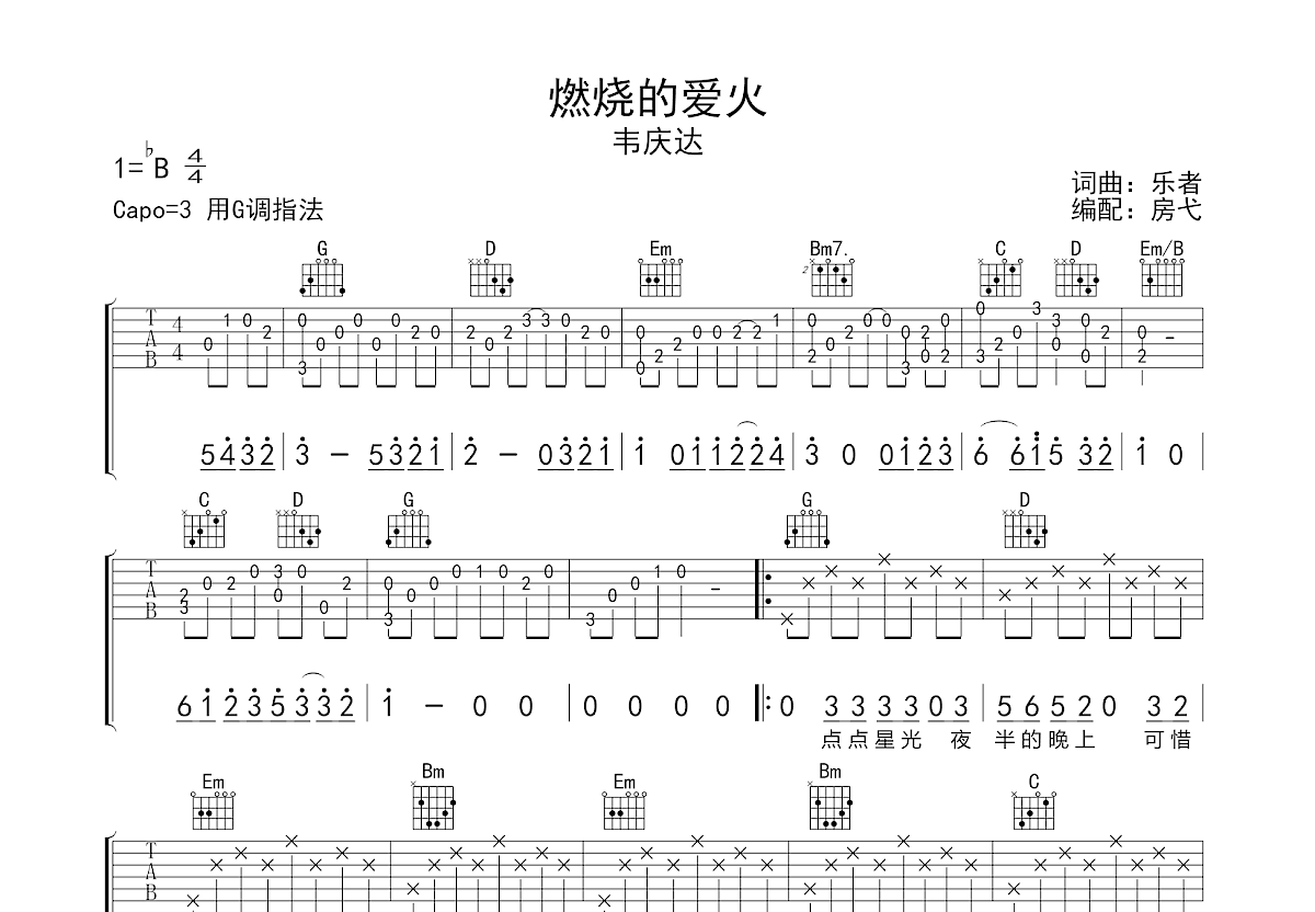 燃烧的爱火吉他谱预览图