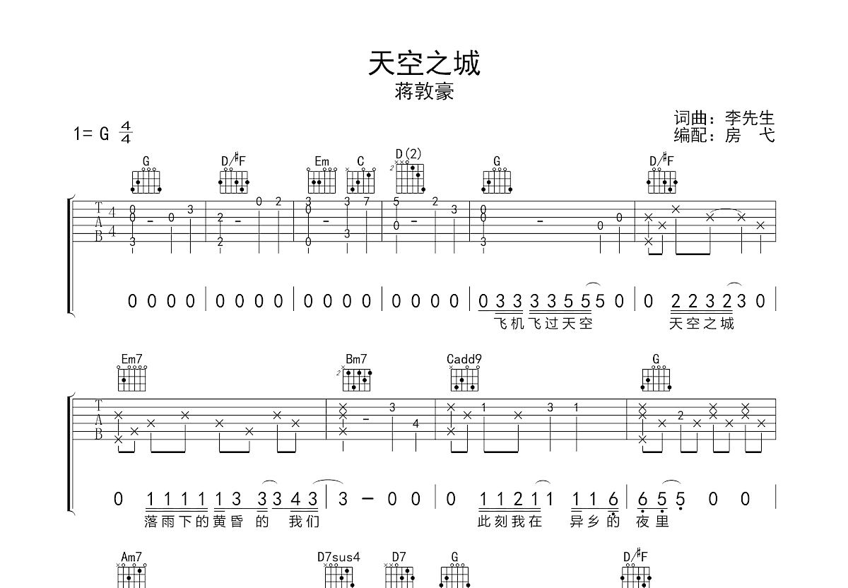 天空之城吉他谱预览图