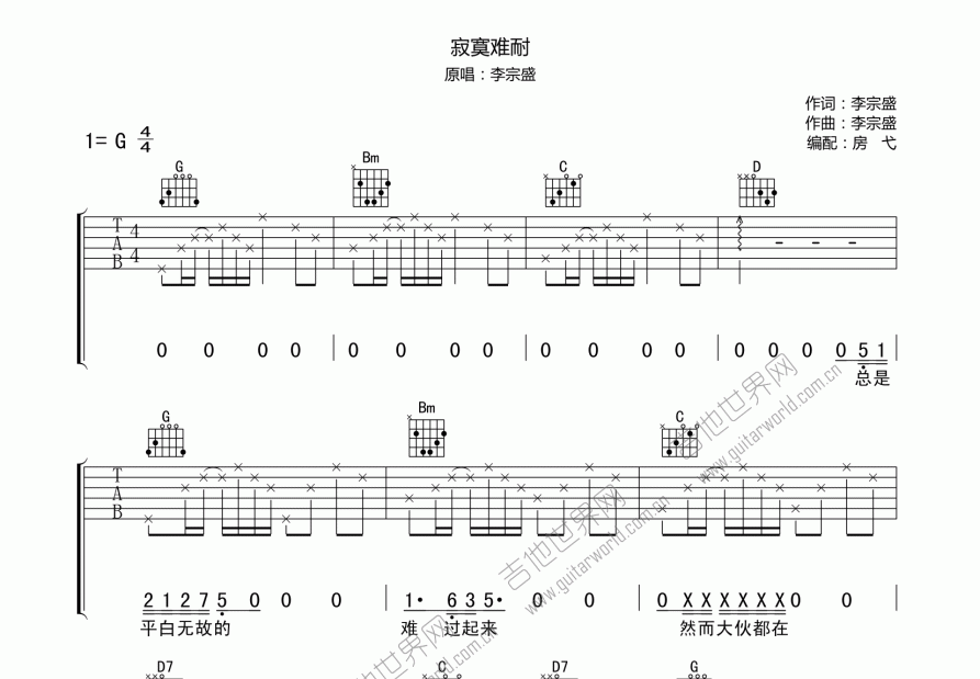 寂寞难耐吉他谱预览图