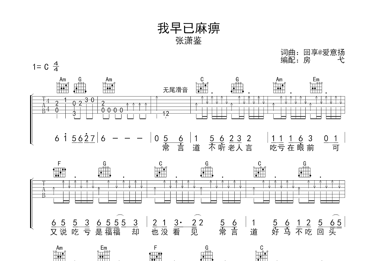 我早已麻痹吉他谱预览图