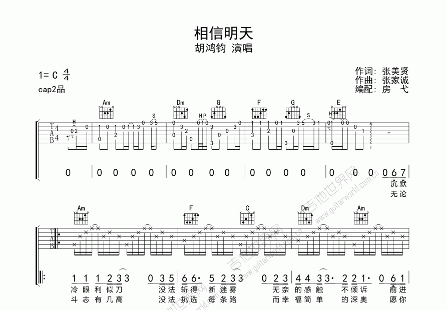 相信明天吉他谱预览图