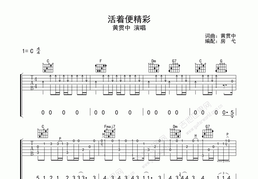 活着便精彩吉他谱预览图