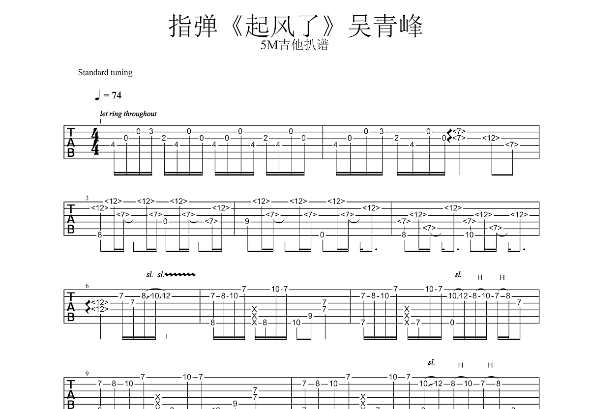 起风了吉他谱预览图