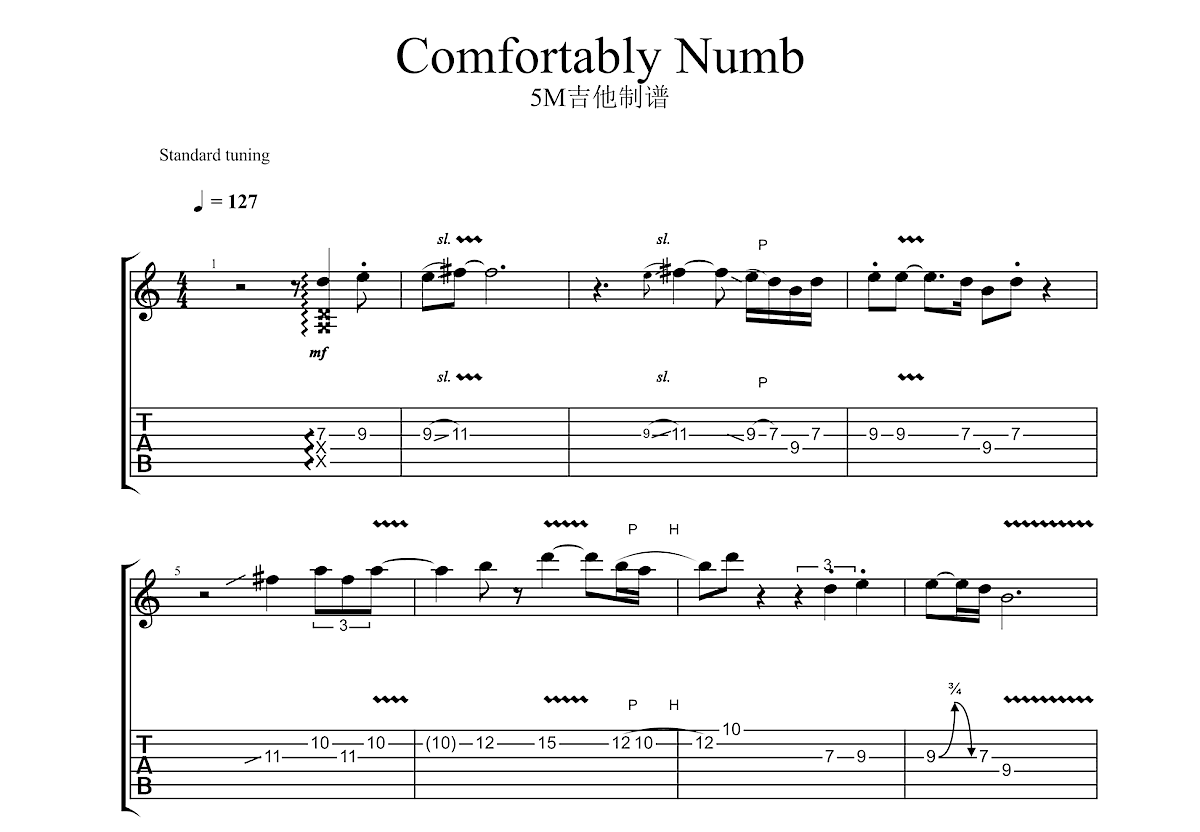 Comfortably Numb吉他谱预览图