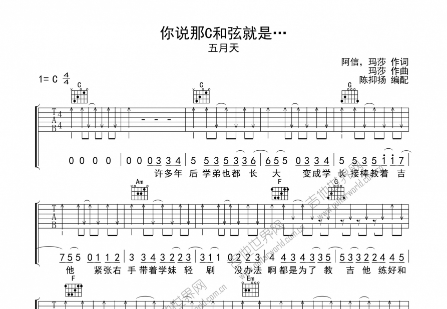 你说C和弦就是吉他谱预览图