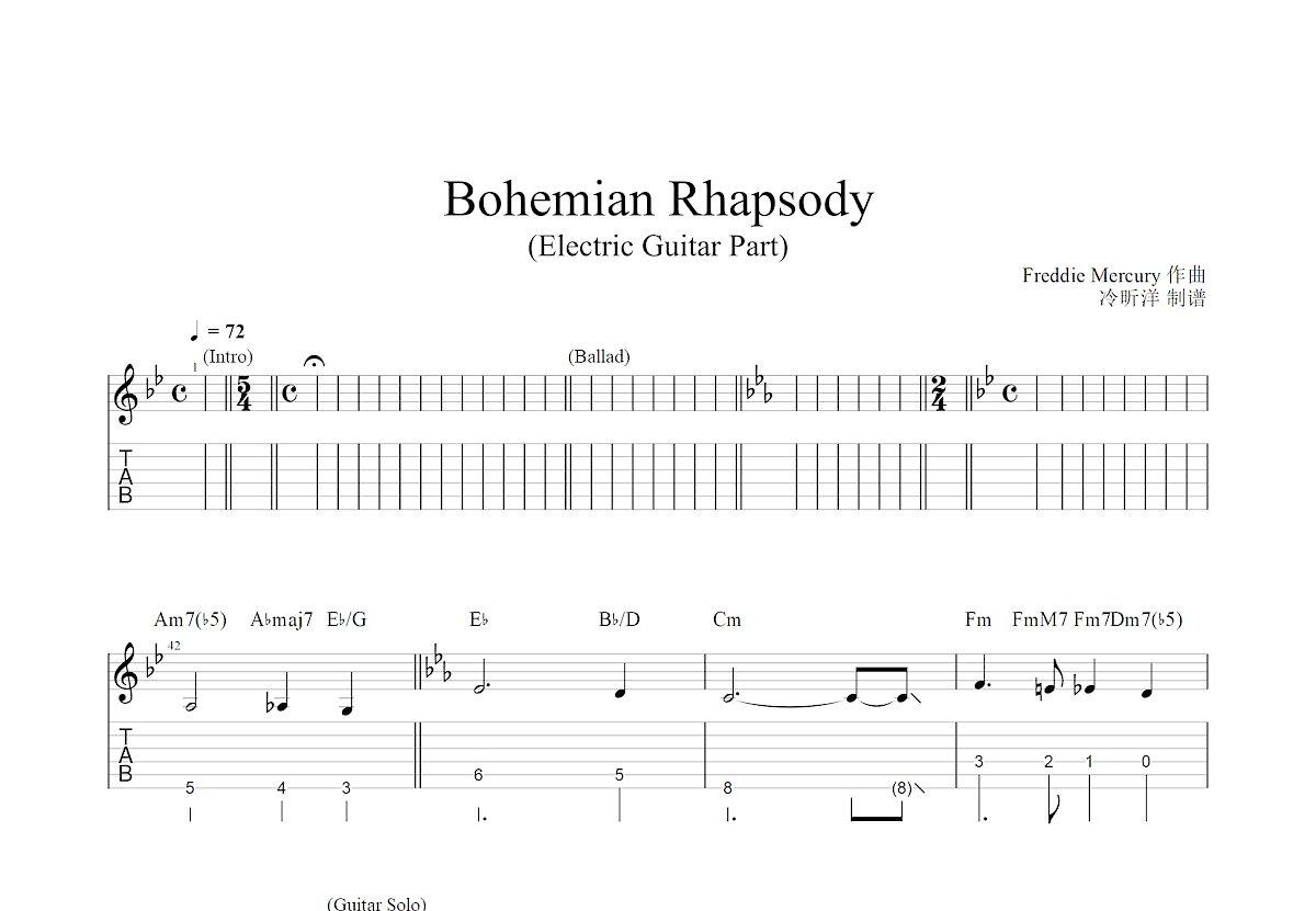 Bohemian Rhapsody吉他谱预览图