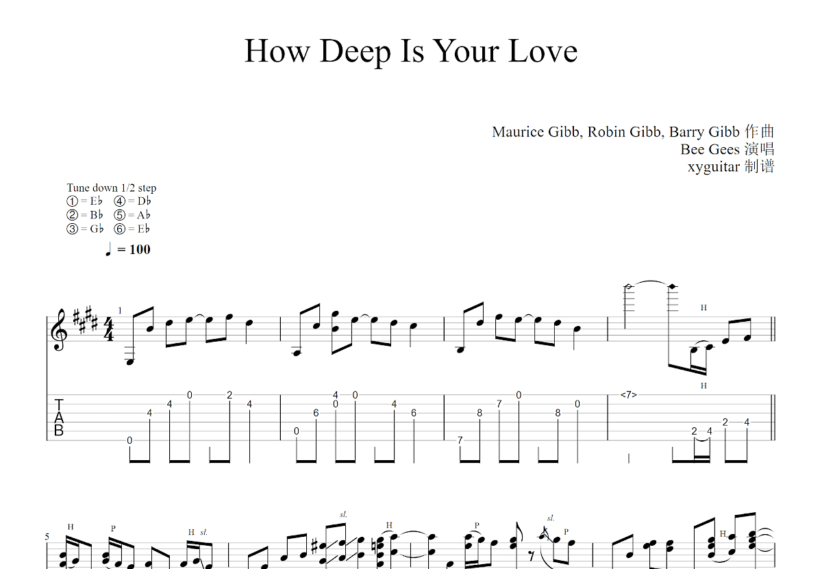 How Deep Is Your Love吉他谱预览图