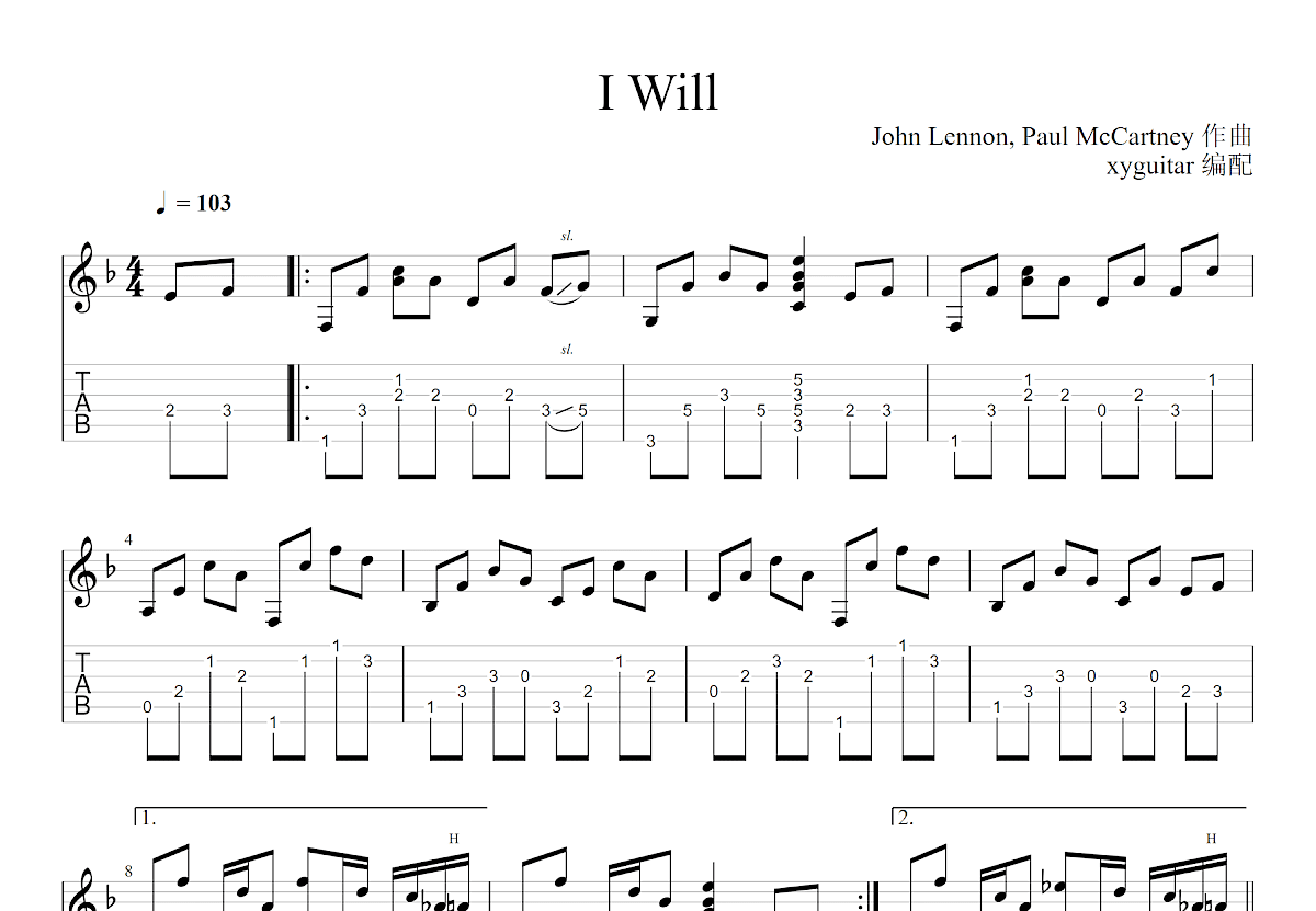 I Will吉他谱预览图