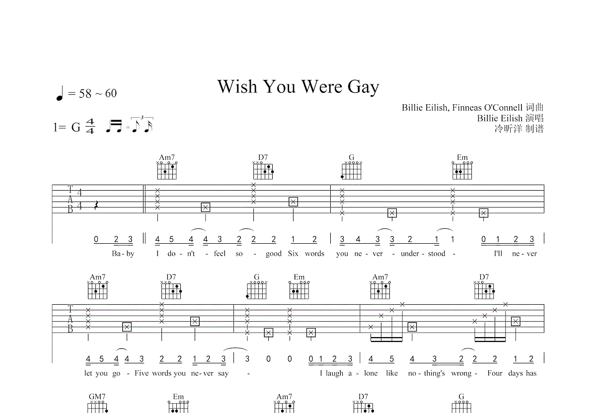 Wish You Were Gay吉他谱预览图