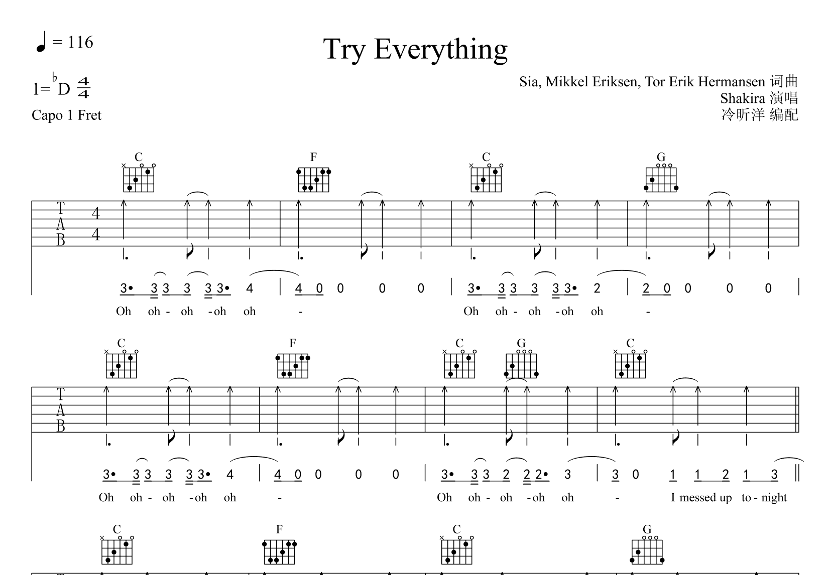 Try Everything吉他谱预览图