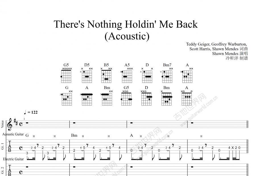 There's Nothing Holding Me Back（Acoustic）吉他谱预览图