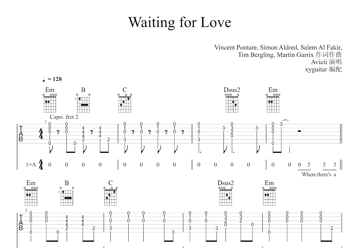 Waiting for Love吉他谱预览图