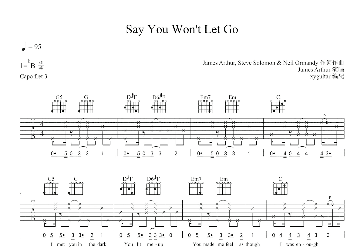 Say You Won't Let Go吉他谱预览图