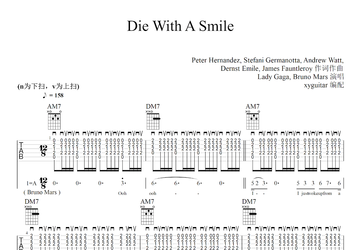 Die With A Smile吉他谱预览图