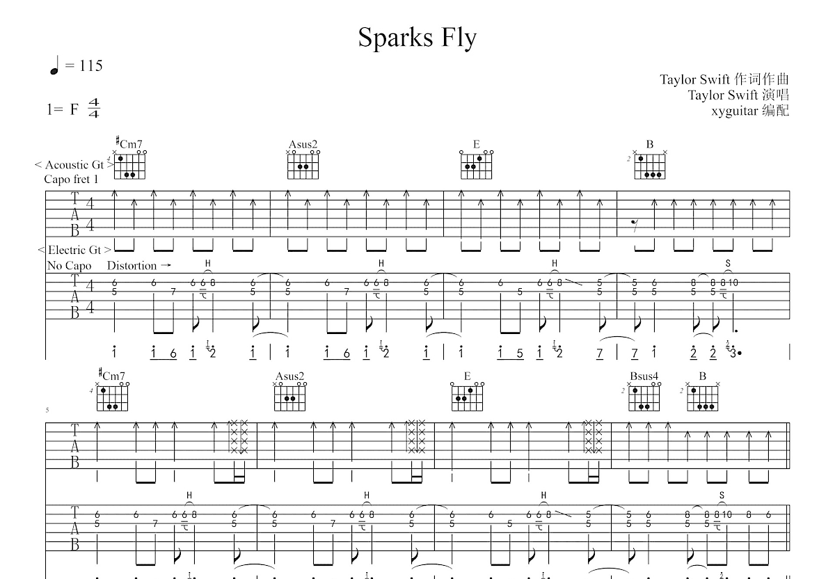 Sparks Fly吉他谱预览图