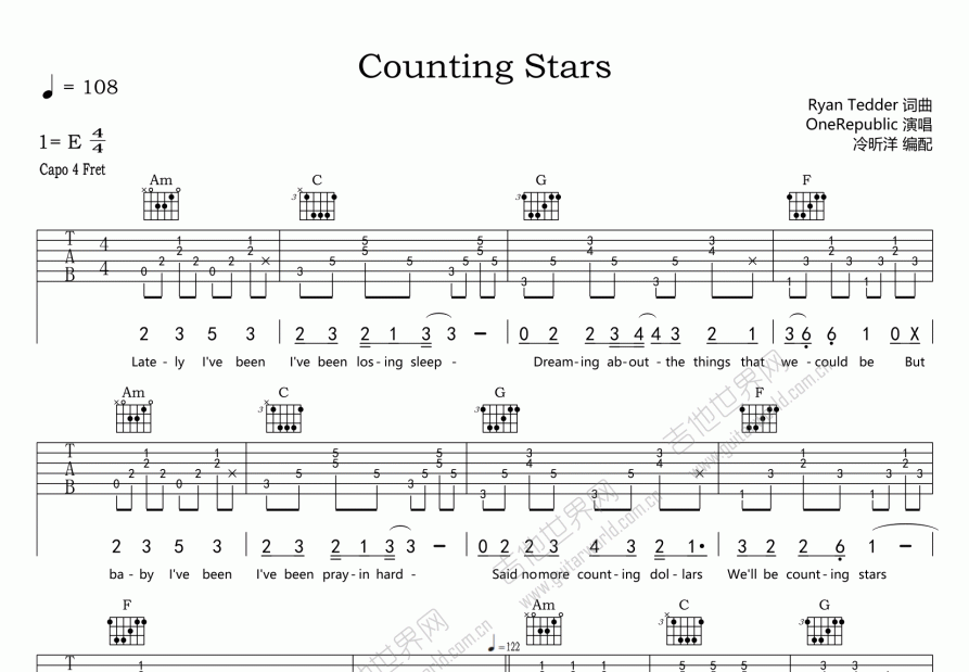 Counting Stars吉他谱预览图