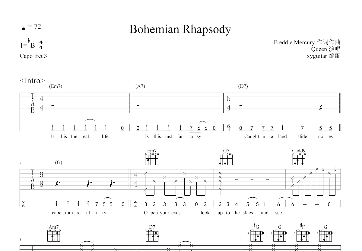 Bohemian Rhapsody吉他谱预览图