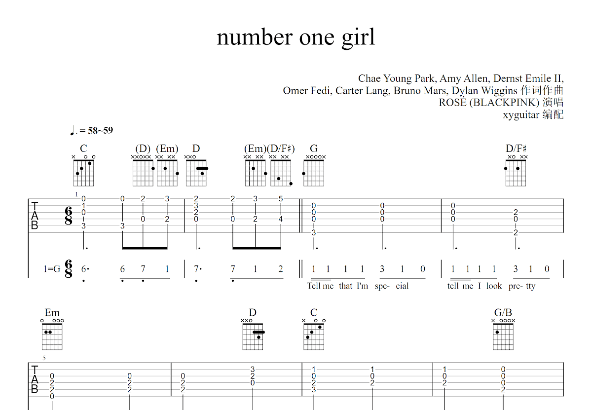 Number One Girl吉他谱预览图