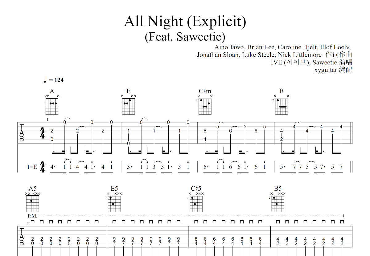 All Night吉他谱预览图