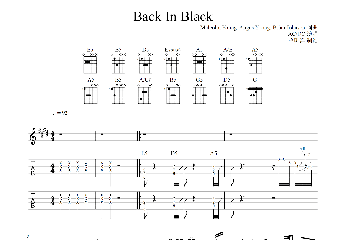 Back In Black吉他谱预览图