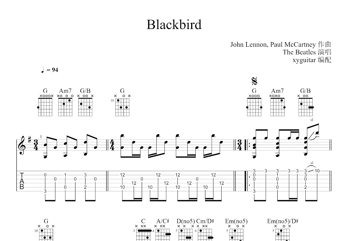 Blackbird吉他谱预览图