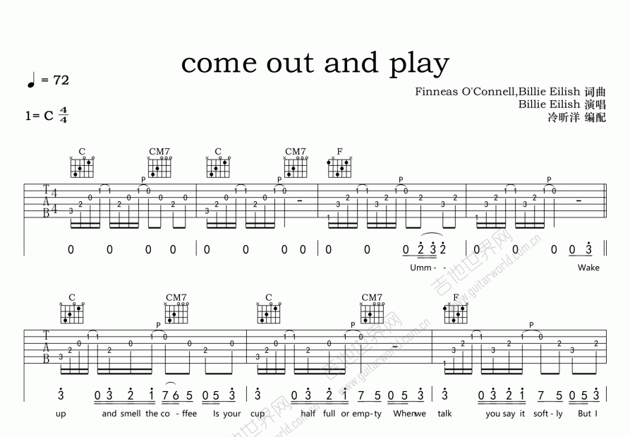 come out and play吉他谱预览图