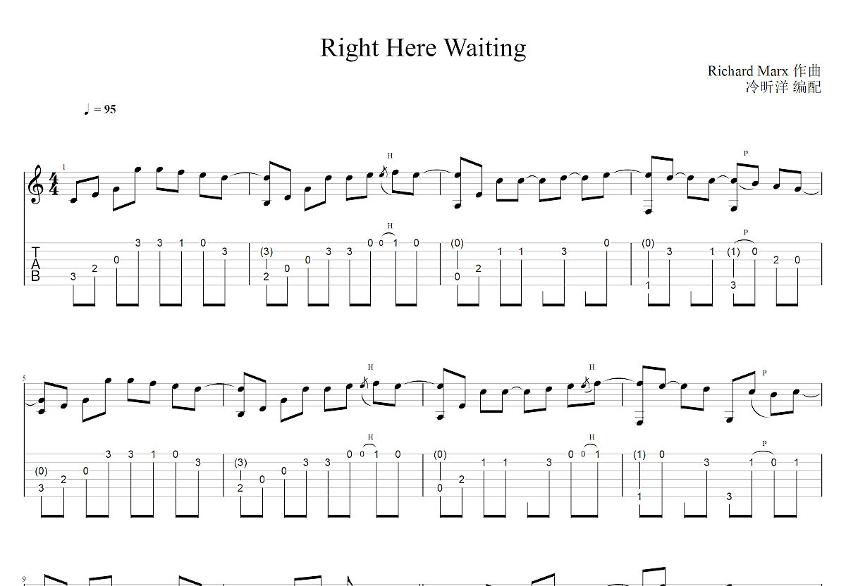 Right Here Waiting吉他谱预览图