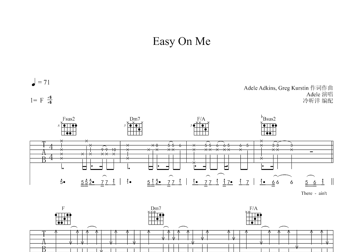 Easy On Me吉他谱预览图