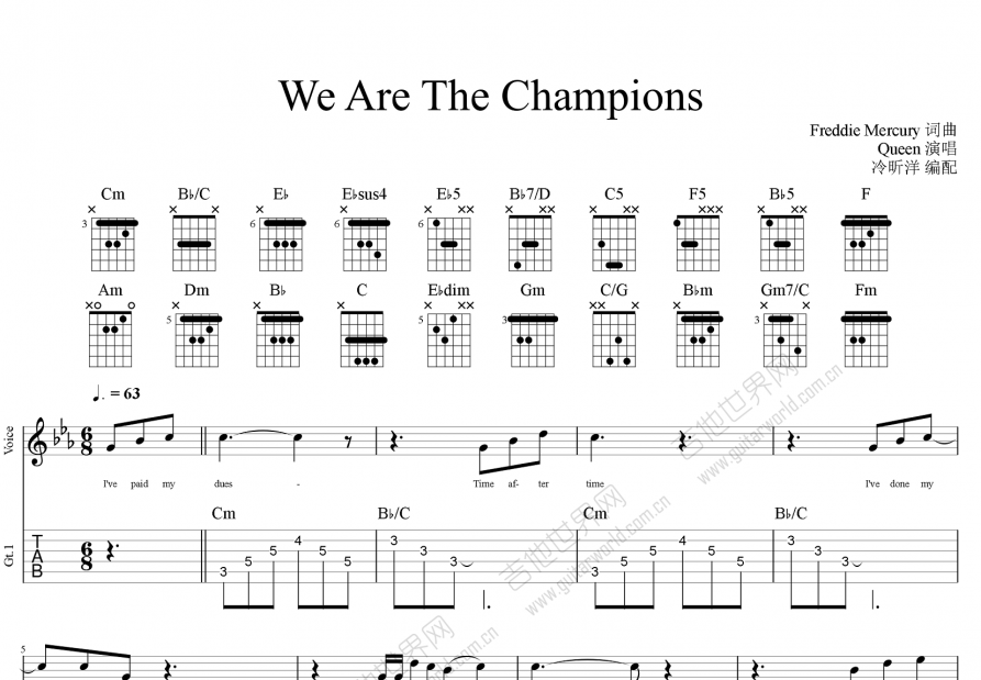 We are the Champions吉他谱预览图