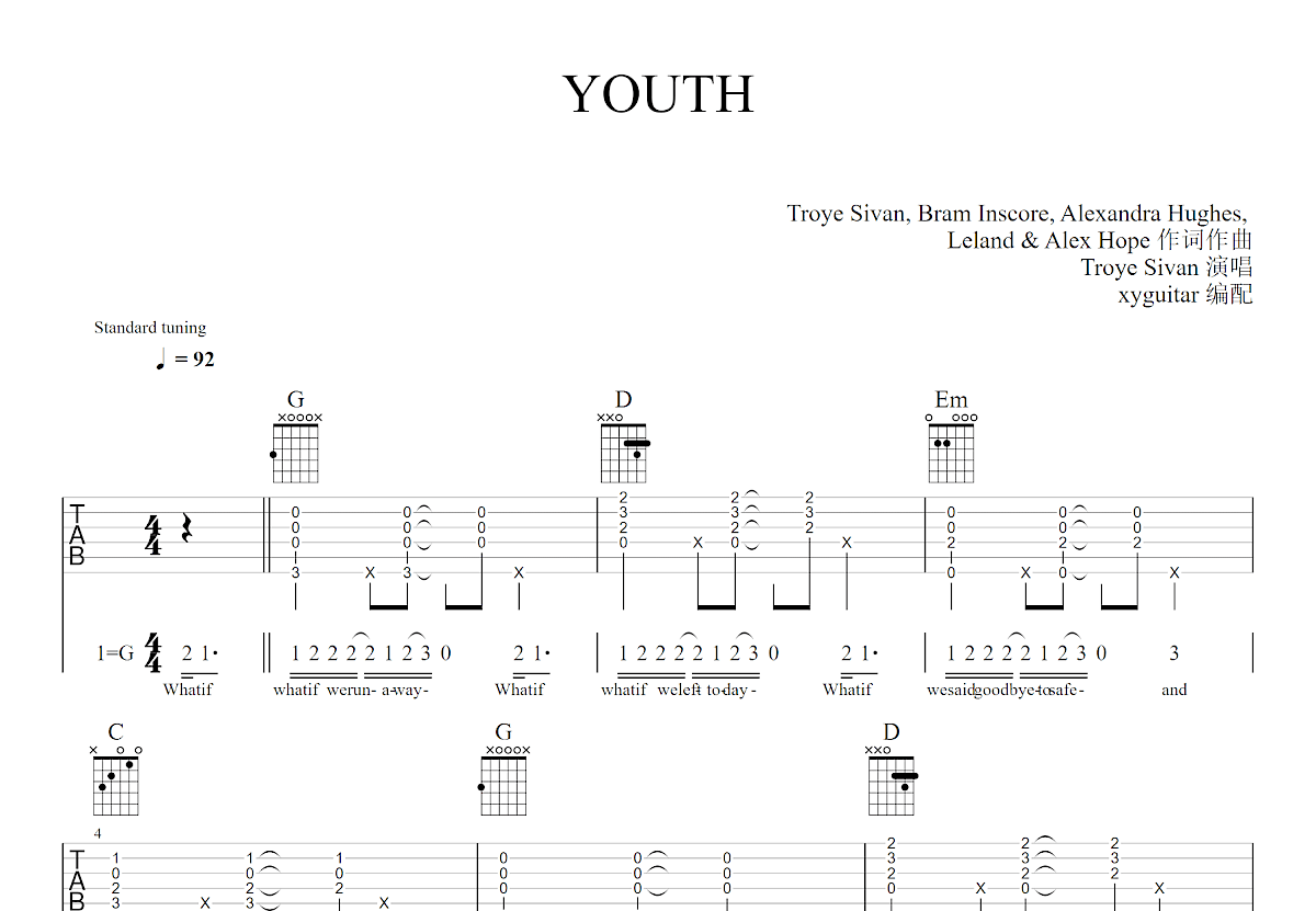 YOUTH吉他谱预览图