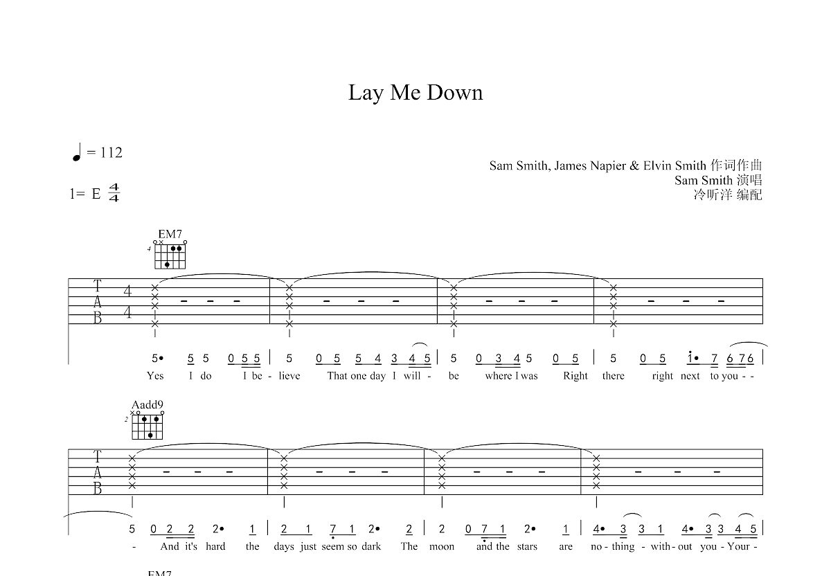 Lay Me Down吉他谱预览图