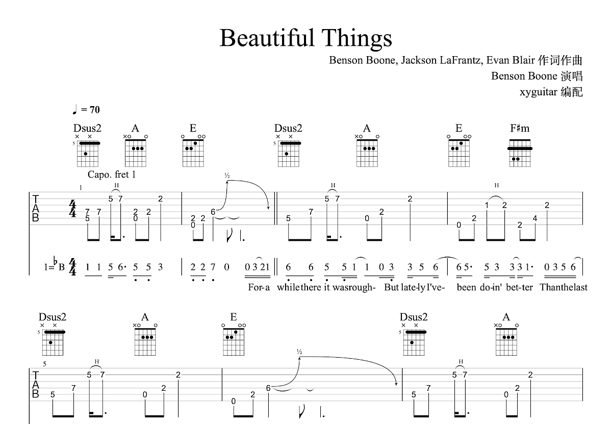 Beautiful Things吉他谱_Benson Boone_A调弹唱
