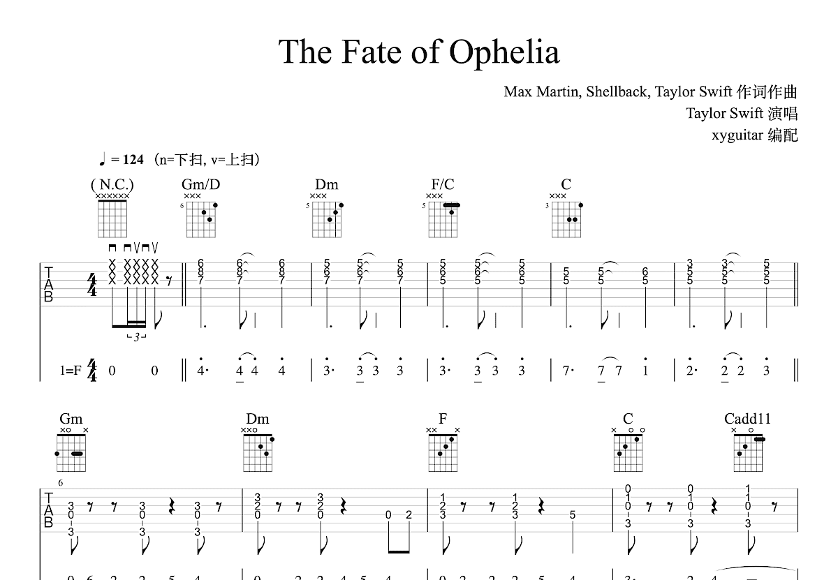 The Fate of Ophelia吉他谱_Taylor Swift_F调弹唱