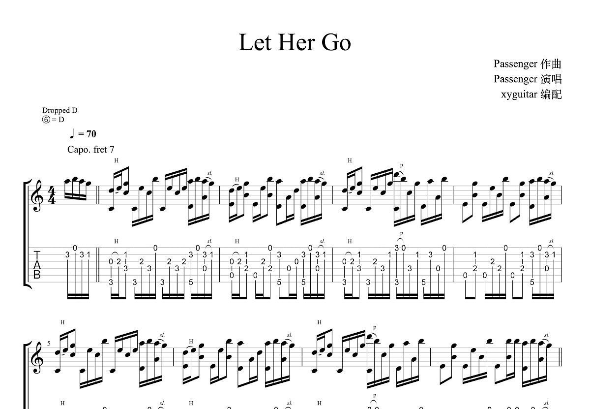 Let Her Go吉他谱预览图