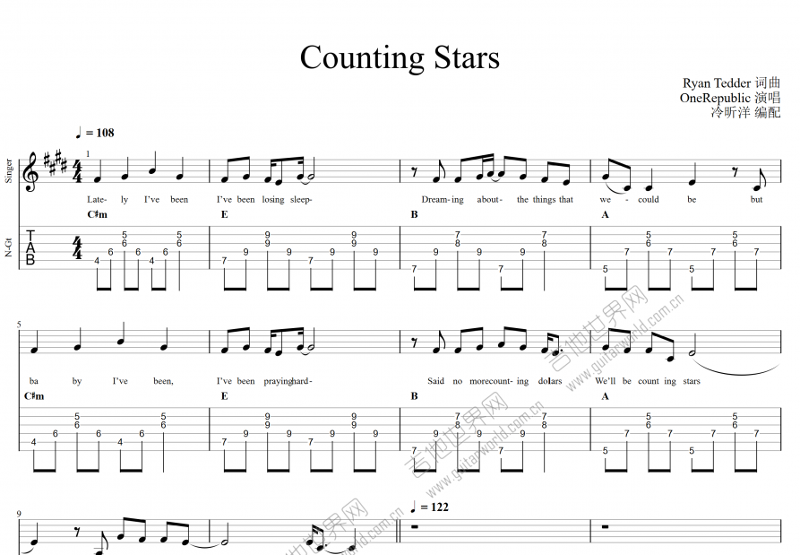 Counting Stars吉他谱预览图